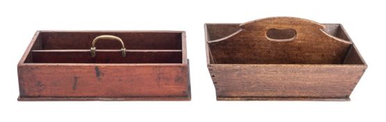 Two George III rectangular cutlery porters, circa 1800; comprising a walnut example,