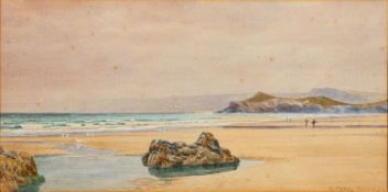 Hugh Percy Heard (British, 1866-1940) - Beach scene - Watercolour on paper - 17 x 34.5cm, 36.