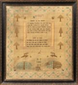 A late George III or Regency needlework sampler, the work of S.