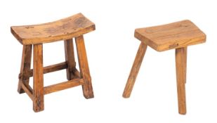 Two beech and ash stools,