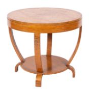 A burr maple circular coffee table table in Art Deco style,