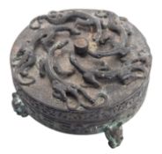 A Chinese bronze 'chilong' incense burner and cover in archaic style the cover with five chilong