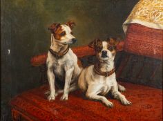 Late 19th Century British School - Study of two Jack Russell's on a chair - Oil on canvas - 44 x