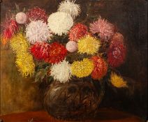 19th Century European school - Still life study of chrysanthemums in a vase - Oil on canvas