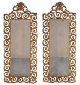 A pair of gilt metal framed pier mirrors,