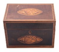 A Victorian marquetry inlaid walnut rectangular tea caddy, in Sheraton taste,