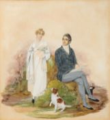 W Allison (?) (19th Century British school) - Study of a lady and gentleman with spaniel -