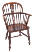 A Victorian ash, elm and oak Windsor elbow chair,