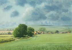 * James Lynch (British, b 1956) - Monkton Deverill - Gouache - 22 x 31.5cm, 40 x 48.