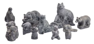 A collection of twelve Inuit simulated argillite composition models,