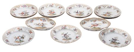 A Dresden [Helena Wolfsohn] ornithological porcelain part dessert service,