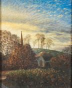 * James Lynch (British, b 1956) - Compton Pauncefoot, Somerset - Egg Tempera on gesso - 29 x 36cm,