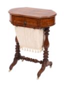 A Victorian burr walnut and line inlaid sewing table,