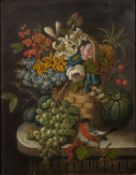 Late 18th or early 19th Century Continental school - Still life of flower and fruits in a basket,