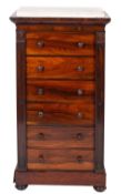 A George IV rosewood and marble topped Wellington chest,