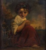 19th Century British school - Portrait study of a child set in a landscape - Oil on canvas laid on
