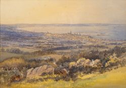 Alfred Young Nutt (British, 1847-1924) - A panoramic view of a coastal town