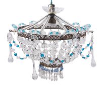 A glass bead hung and gilt metal ceiling electrolier, second quarter 20th century; of 'bag form',