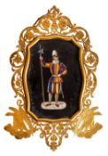 An Italian micro-mosaic depiction of a Papal Swiss Guard, Rome, circa 1850; portrayed standing,