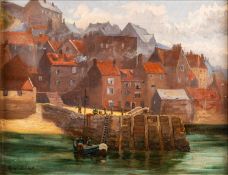 Herbert Baker (Late 19th / early 20th Century school) - Fishermen on a harbour quayside - Oil on