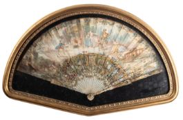 A painted and parcel gilt paper and bone mounted fan, English or French,