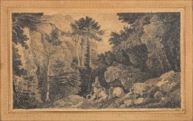 British School, 19th Century - Landscapes with figures - A pair of pencil drawings - 10 x 17cm,