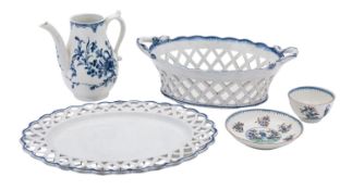 A mixed lot of English ceramics comprising a First Period Worcester 'Waiting Chinaman' pattern