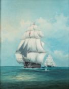 British School, 19th Century - Ships of the Line in convoy - Oil on board - 51 x 41cm, 71.15 x 61.