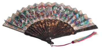 A Chinese Canton tortoiseshell and painted fan,