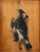 19th century British school - Hanging game birds - Oil on board - 27 x 21cm, 42.5 x 36.