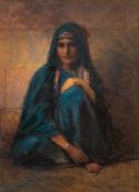 Early 20th Century Orientalist school - A study of an Egyptian lady in blue shawl with pink