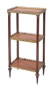 A parquetry and gilt metal mounted three tier etagere,
