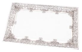 A late Victorian silver mounted dressing table tray, rectangular outline,