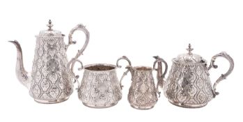 A Victorian four-piece silver tea & coffee service, of circular form,