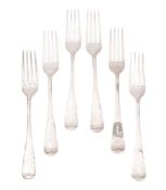 An Edwardian set of six silver table forks, Old English pattern, by William Hutton & Sons Ltd,