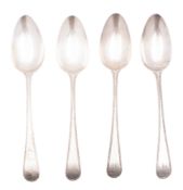 A trio of George III Old English Bead pattern silver tablespoons, initialled, incuse duty mark,