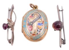 A small mixed lot of jewellery, to include 2 pins, a silver thistle brooch,