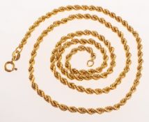 A rope twist chain, jump ring marked 333, bolt ring marked 333, length approx. 43.0cm, 2.9grams.