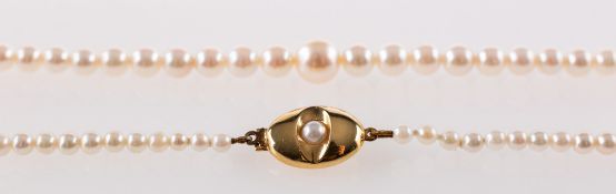 A cultured pearl necklace, a string of knotted graduated cultured pearls,
