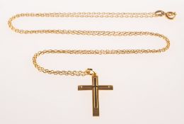 A cross pendant and chain, a satin and stippled finish cross pendant with a polished cross overlay,