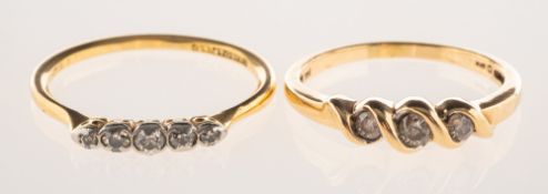 Two diamond set bands, including a five stone ring,