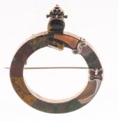 A Victorian Scottish agate and hard stone buckle brooch,