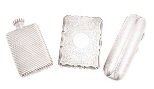 A George V silver cigar case, rounded oblong form, with engraved decoration and two divisions,