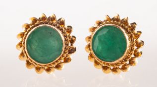 A pair of 9ct gold emerald stud earrings,