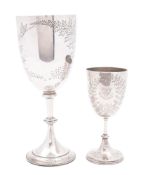 A Victorian engraved silver goblet, circular form, with a bead border,