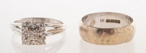 Two 18ct white gold rings, including an 18ct white gold 1960's textured wedding band, UK hallmark,
