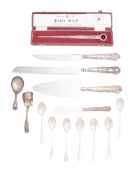 A mixed lot of silver & silver plated flatware & cutlery etcetera, to include a sugar shovel,
