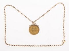 A Sydney Mint 1866 Australia one sovereign in pendant mount with chain,