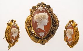 A Victorian cameo brooch and a pair of Victorian cameo drop earrings,