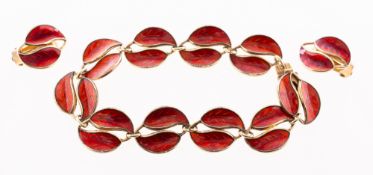 David Anderson, a Scandinavian silver gilt and enamel bracelet and matching clip-on earrings,
